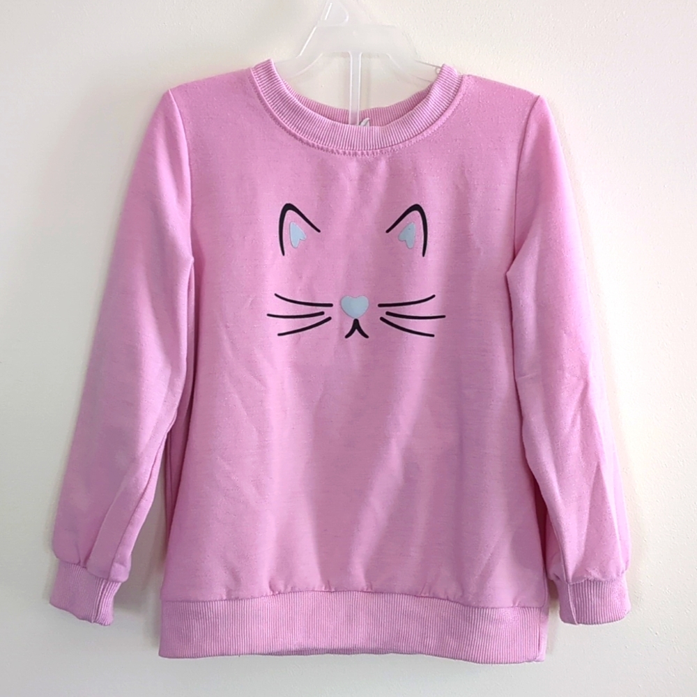 Girls Kitty Face Pink Sweatshirt (Size 6)
